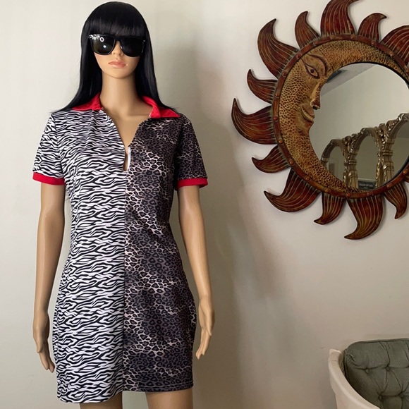 Half Zebra Half Cheetah Collared Dress - Picture 3 of 14